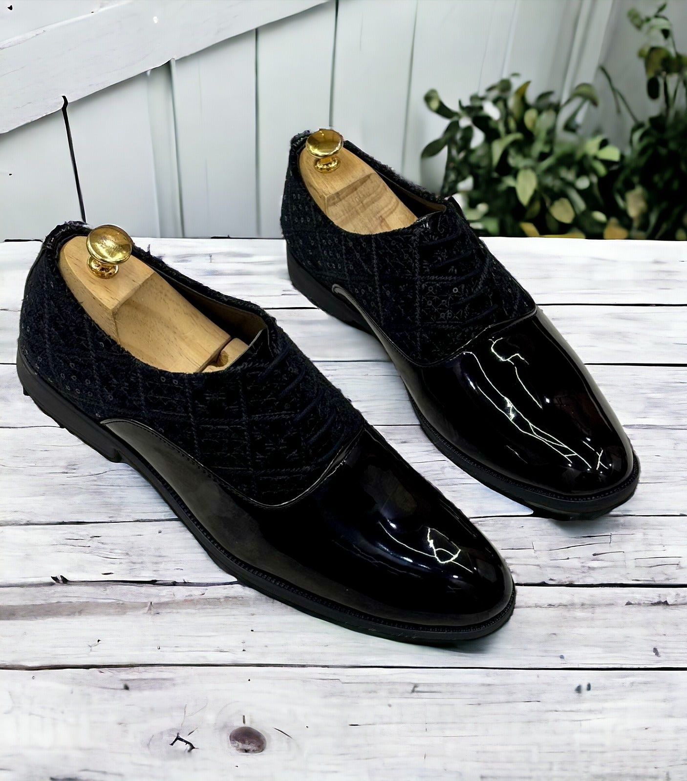 Jack Marc Fashion Shiny Shimmer Lace-Up Black Dress Shoes for Men - JACKMARC.COM