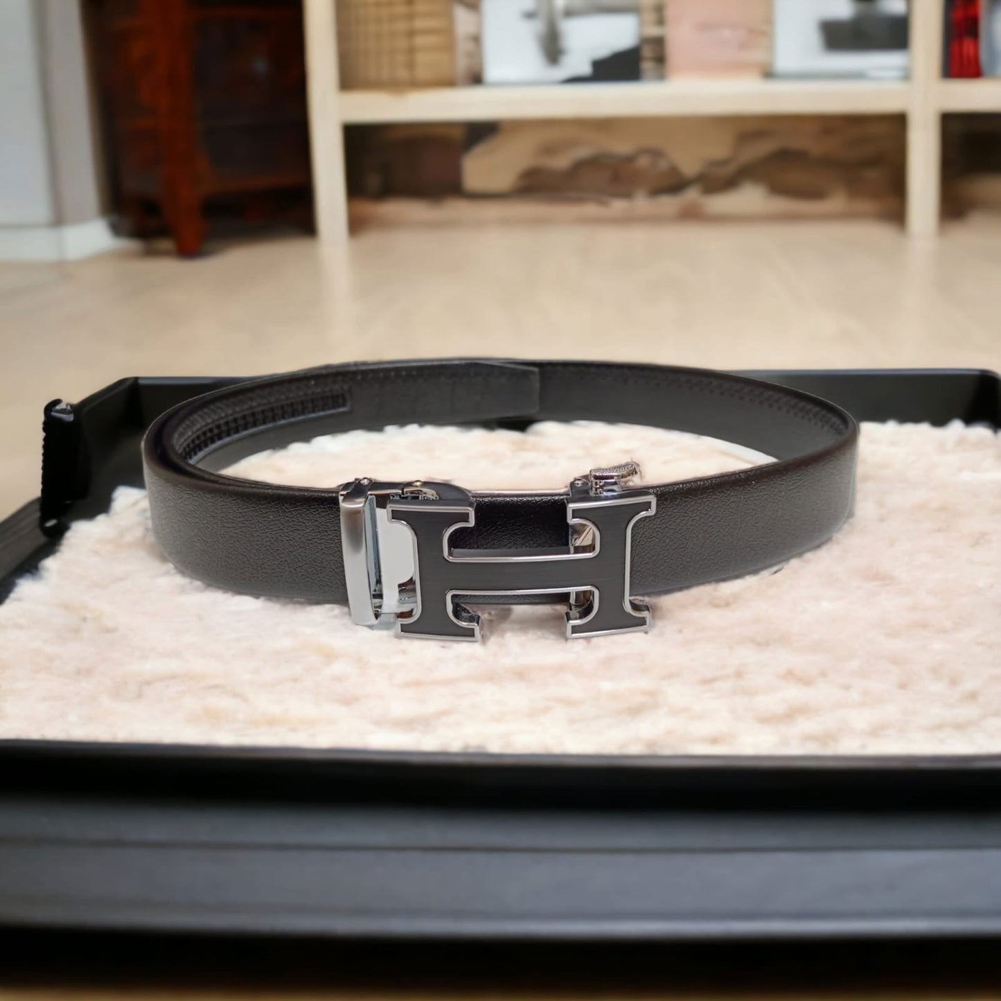 Jack Marc Black Silver Auto Buckle Belt For Men - JACKMARC.COM