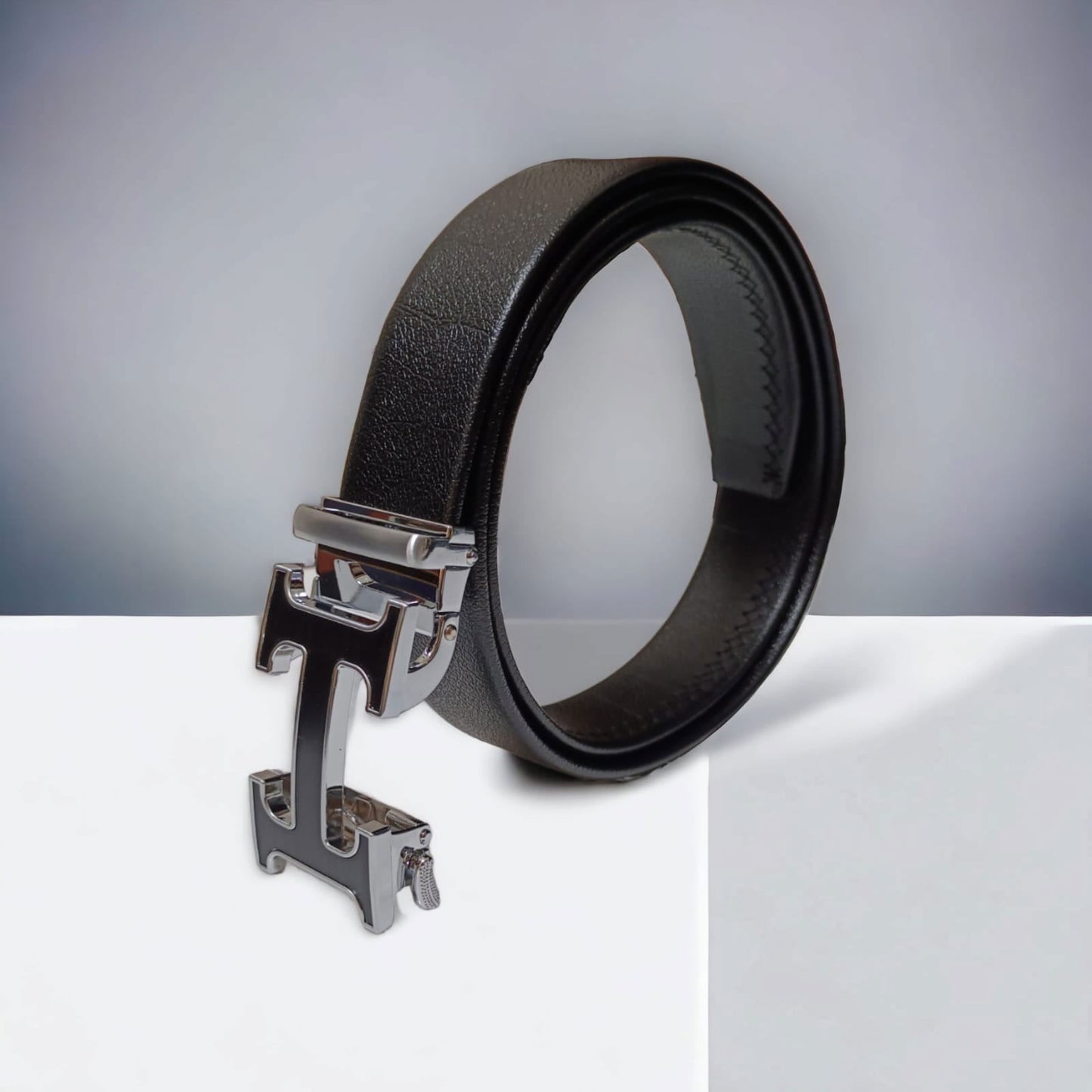Jack Marc Black Silver Auto Buckle Belt For Men - JACKMARC.COM