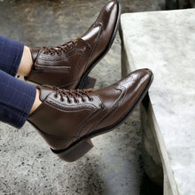 Load image into Gallery viewer, Jack Marc Brogue Brown Leather Height Increasing Boots Men - JACKMARC.COM
