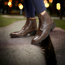 Load image into Gallery viewer, Jack Marc Brogue Brown Leather Height Increasing Boots Men - JACKMARC.COM
