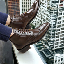 Load image into Gallery viewer, Jack Marc Brogue Brown Leather Height Increasing Boots Men - JACKMARC.COM
