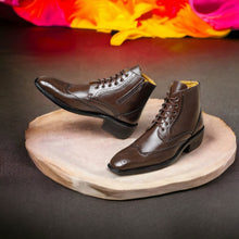 Load image into Gallery viewer, Jack Marc Brogue Brown Leather Height Increasing Boots Men - JACKMARC.COM
