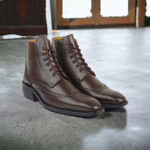 Jack Marc Brogue Brown Leather Height Increasing Boots Men - JACKMARC.COM