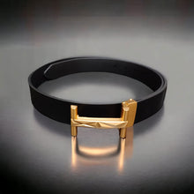 Load image into Gallery viewer, Jack Marc Fashion Gold Black Leather Belt For Men - JACKMARC.COM
