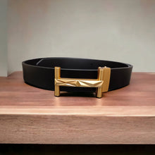 Load image into Gallery viewer, Jack Marc Fashion Gold Black Leather Belt For Men - JACKMARC.COM
