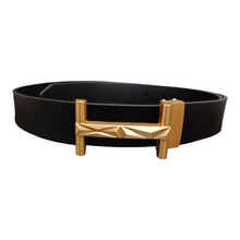 Load image into Gallery viewer, Jack Marc Fashion Gold Black Leather Belt For Men - JACKMARC.COM
