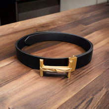 Load image into Gallery viewer, Jack Marc Fashion Gold Black Leather Belt For Men - JACKMARC.COM
