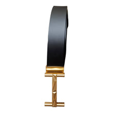 Load image into Gallery viewer, Jack Marc Fashion Gold Black Leather Belt For Men - JACKMARC.COM
