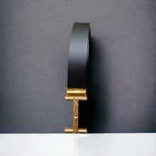 Load image into Gallery viewer, Jack Marc Fashion Gold Black Leather Belt For Men - JACKMARC.COM
