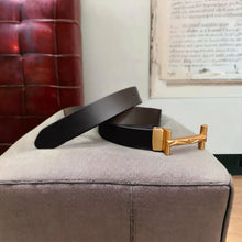 Load image into Gallery viewer, Jack Marc Fashion Gold Black Leather Belt For Men - JACKMARC.COM
