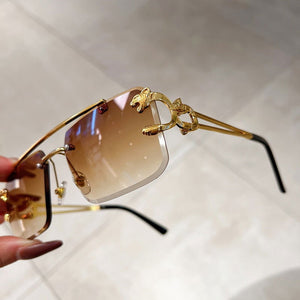 Jack Marc Fashion Leopard Rimless Sunglasses - JACKMARC.COM