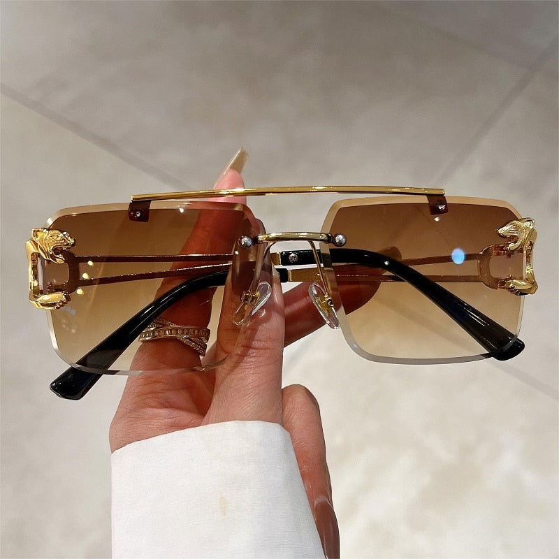 Jack Marc Fashion Leopard Rimless Sunglasses - JACKMARC.COM