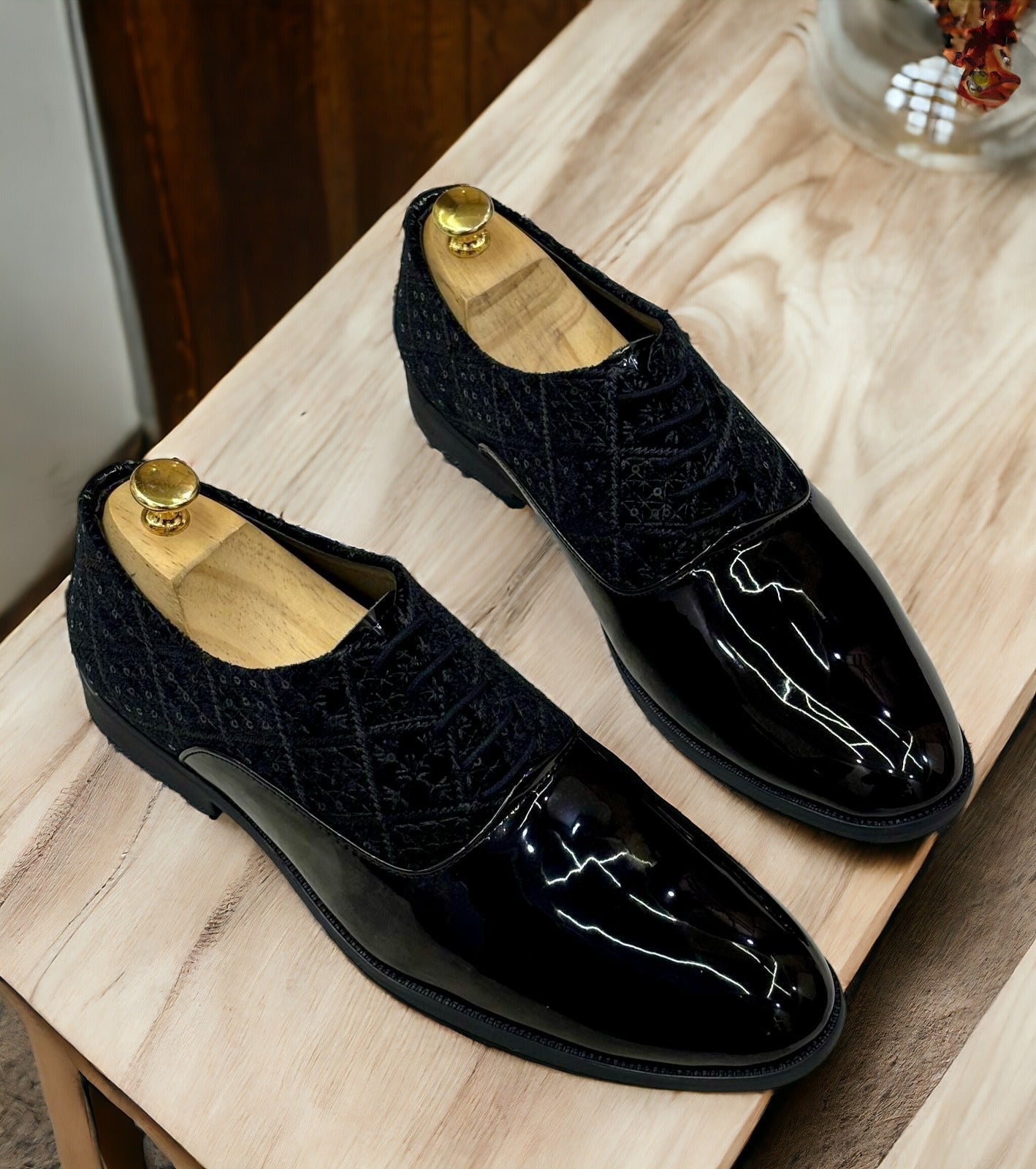 Jack Marc Fashion Shiny Shimmer Lace-Up Black Dress Shoes for Men - JACKMARC.COM