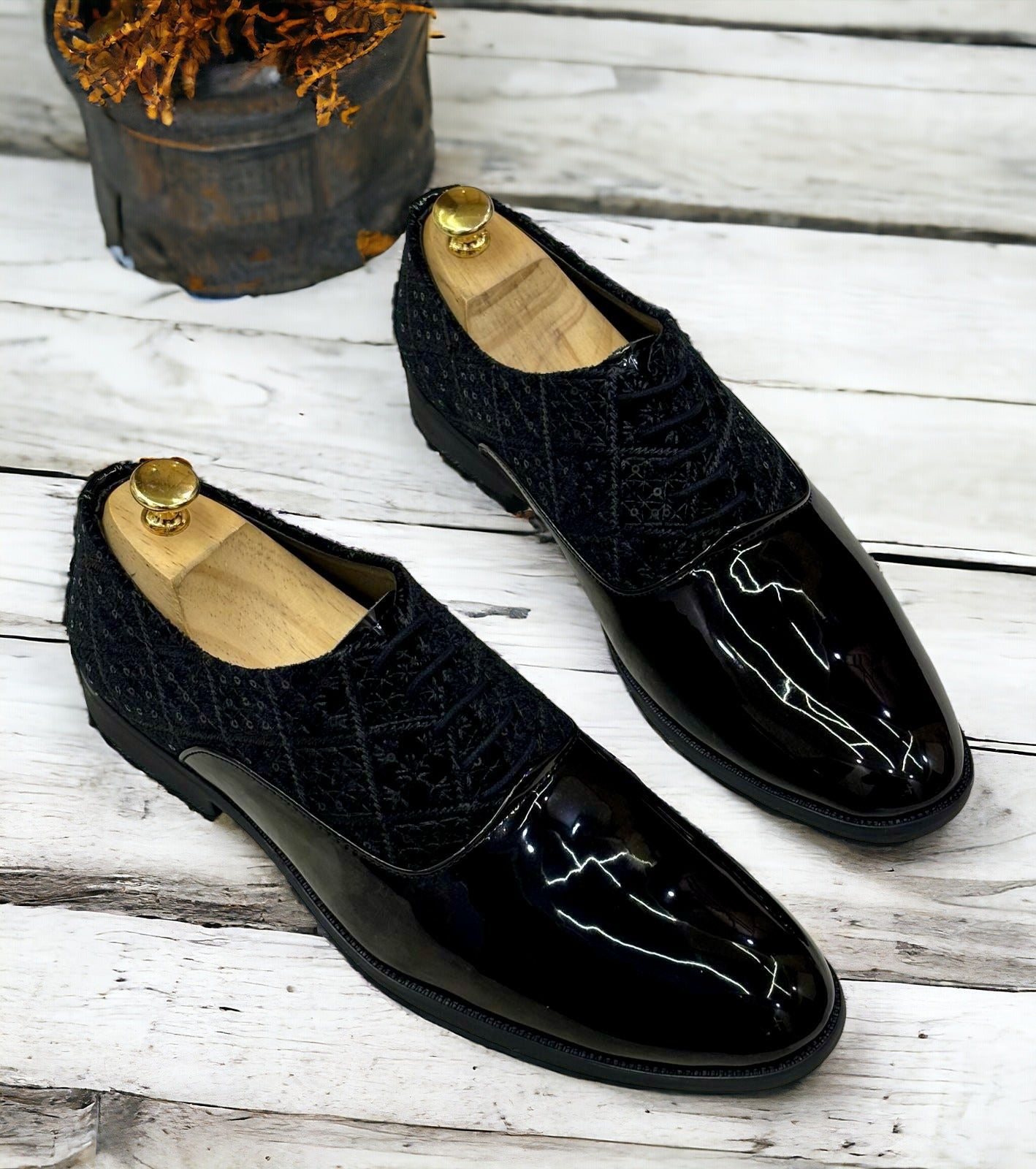 Jack Marc Fashion Shiny Shimmer Lace-Up Black Dress Shoes for Men - JACKMARC.COM