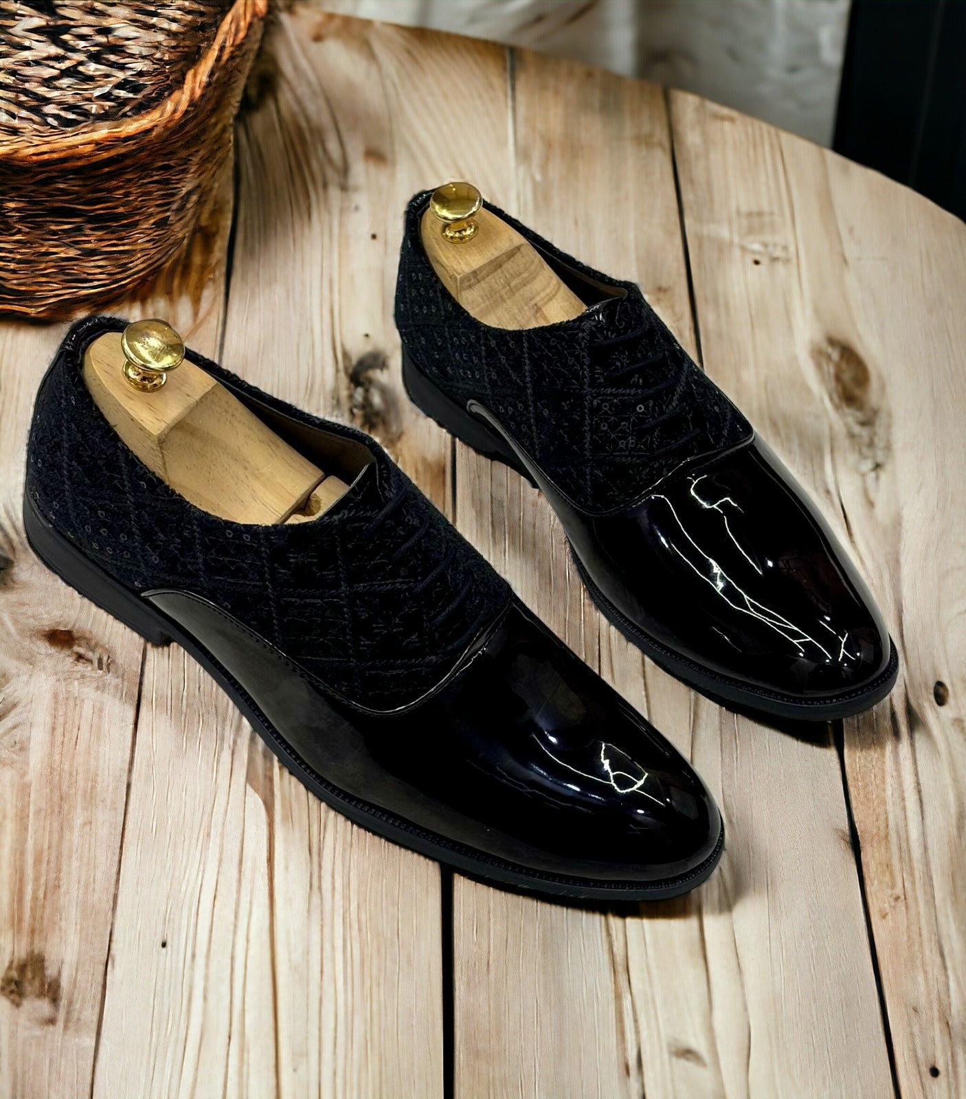 Jack Marc Fashion Shiny Shimmer Lace-Up Black Dress Shoes for Men - JACKMARC.COM
