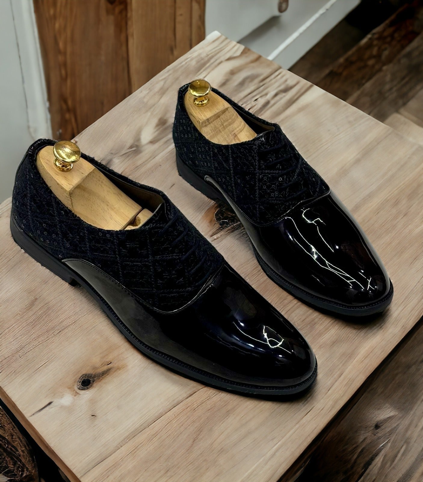 Jack Marc Fashion Shiny Shimmer Lace-Up Black Dress Shoes for Men - JACKMARC.COM
