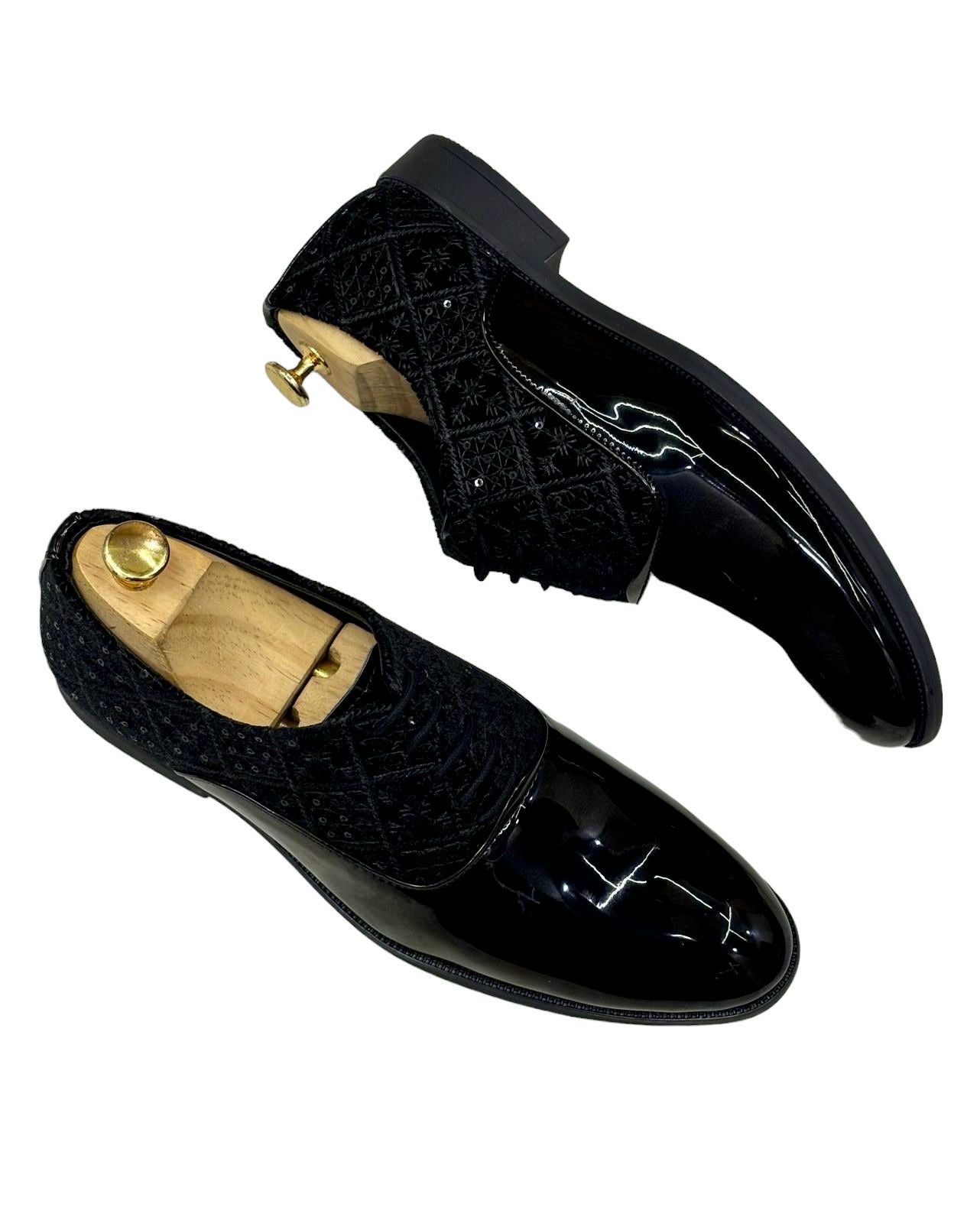 Jack Marc Fashion Shiny Shimmer Lace-Up Black Dress Shoes for Men - JACKMARC.COM