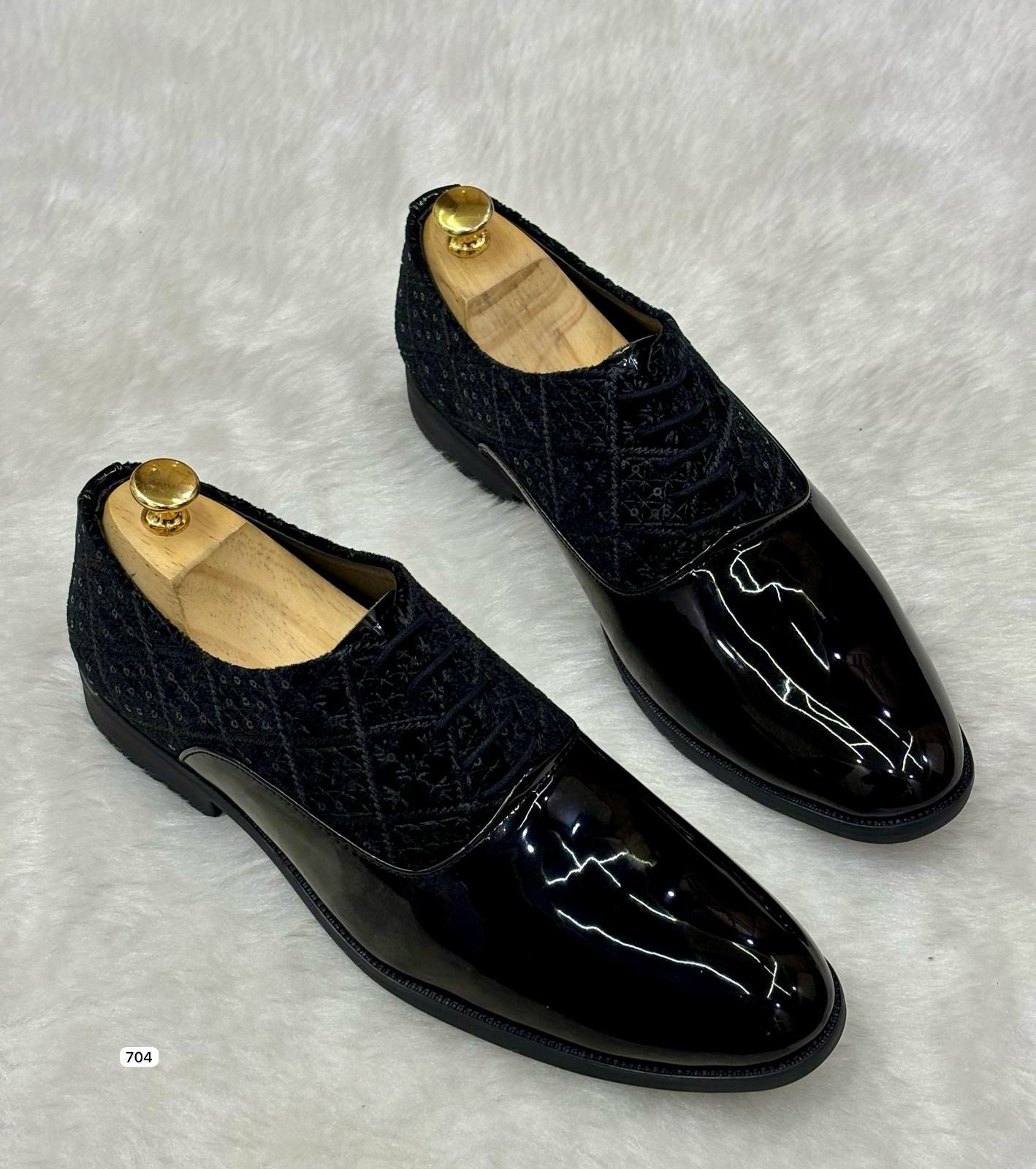 Jack Marc Fashion Shiny Shimmer Lace-Up Black Dress Shoes for Men - JACKMARC.COM