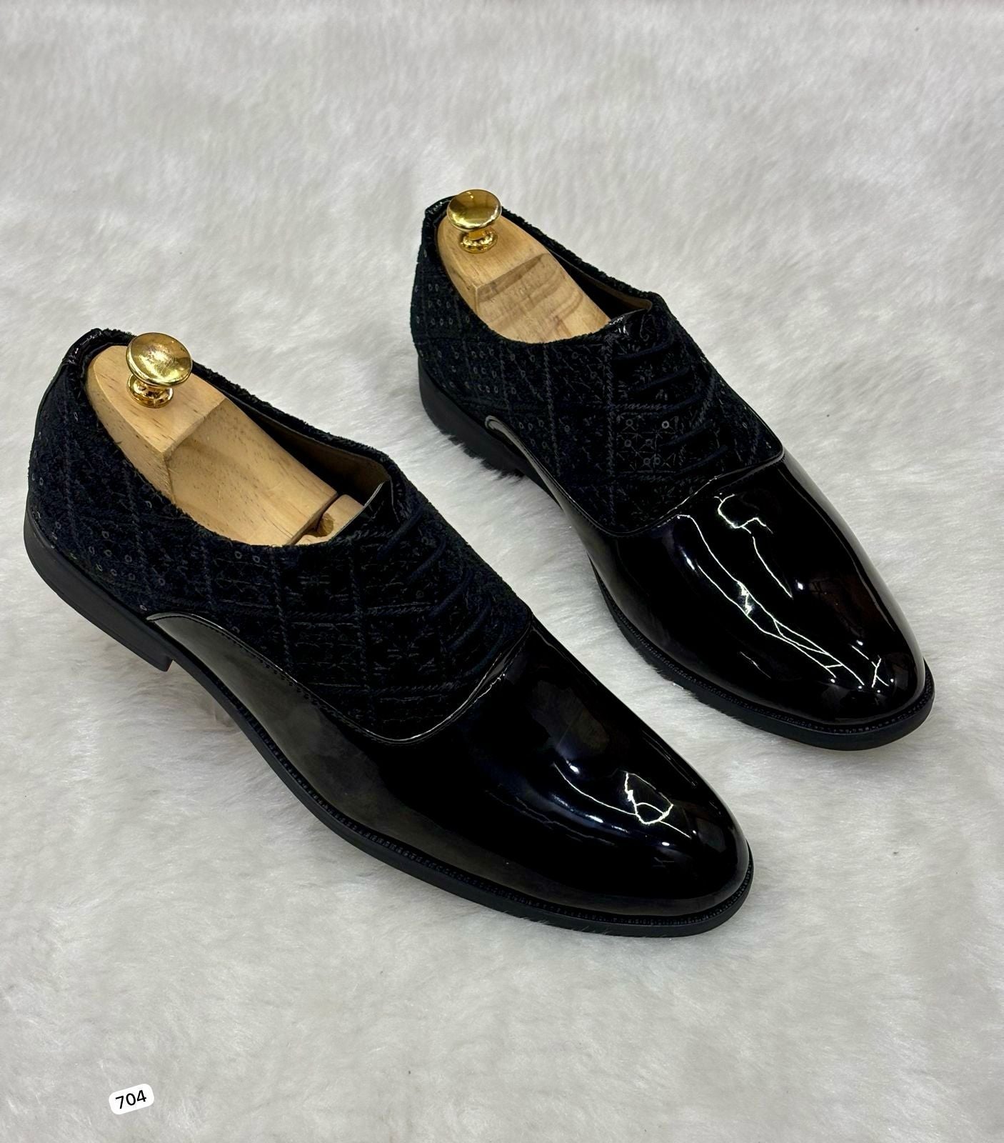 Jack Marc Fashion Shiny Shimmer Lace-Up Black Dress Shoes for Men - JACKMARC.COM