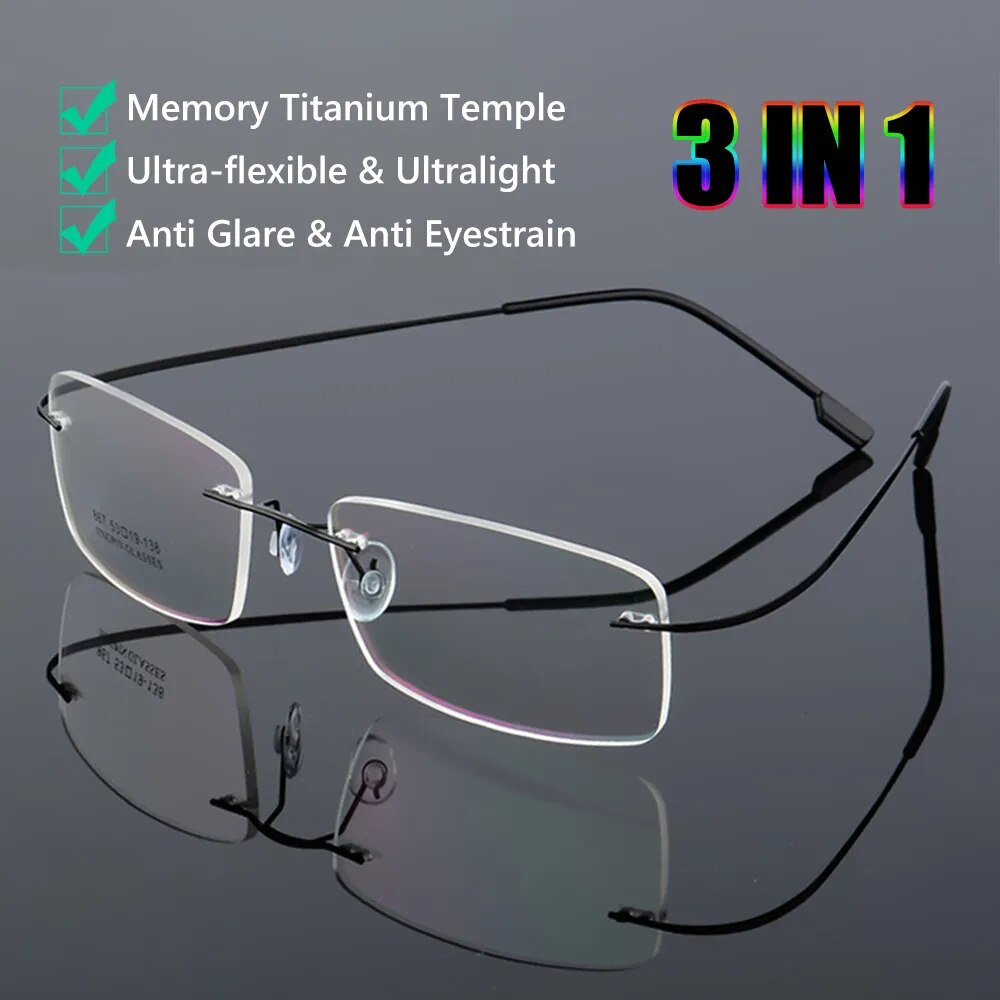  Fashion ultralight rimless memory titanium glasses 