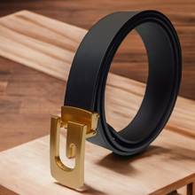 Load image into Gallery viewer, Jack Marc Men&#39;s Fashion Black Gold Needle Buckle Leather Belt - JACKMARC.COM
