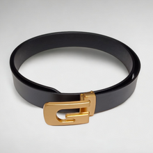 Load image into Gallery viewer, Jack Marc Men&#39;s Fashion Black Gold Needle Buckle Leather Belt - JACKMARC.COM
