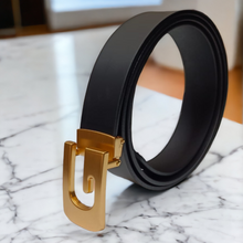 Load image into Gallery viewer, Jack Marc Men&#39;s Fashion Black Gold Needle Buckle Leather Belt - JACKMARC.COM
