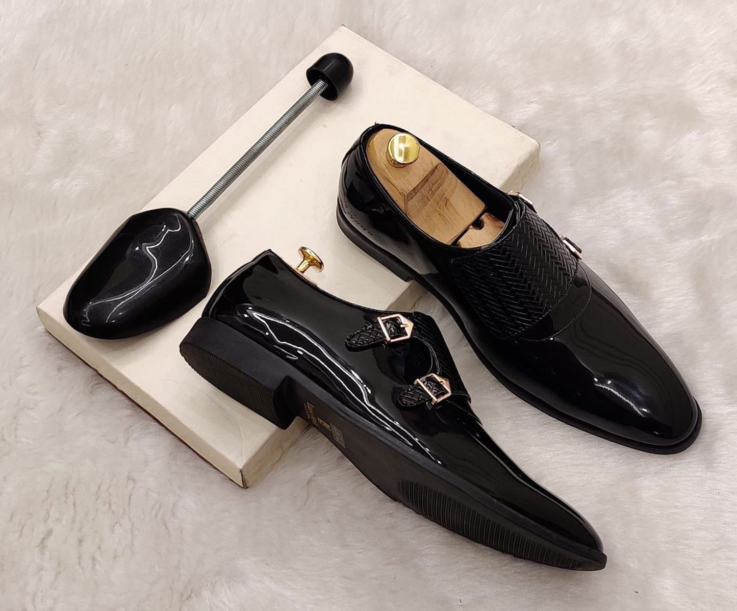 Jack Marc Monk Patent Faux Leather Shoes - JACKMARC.COM
