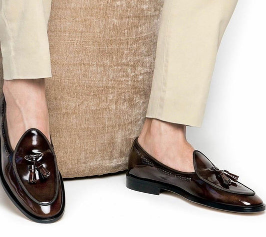 Jack Marc New Fashion Glossy Tassel Moccasins Shoes - JACKMARC.COM