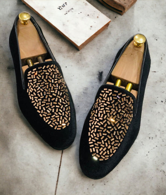 Jack Marc Shimmer Rhinestone Suede Moccasin Loafer For Men - JACKMARC.COM