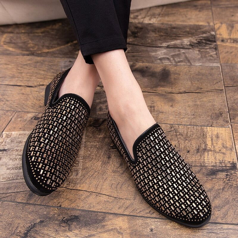 Jack Marc Shining Rhinestone Luxury Slip on Moccasins - JACKMARC.COM
