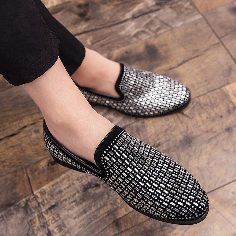 Jack Marc Shining Rhinestone Luxury Slip on Moccasins - JACKMARC.COM
