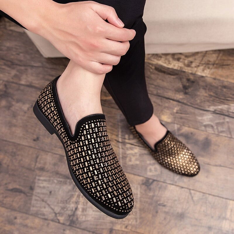 Jack Marc Shining Rhinestone Luxury Slip on Moccasins - JACKMARC.COM