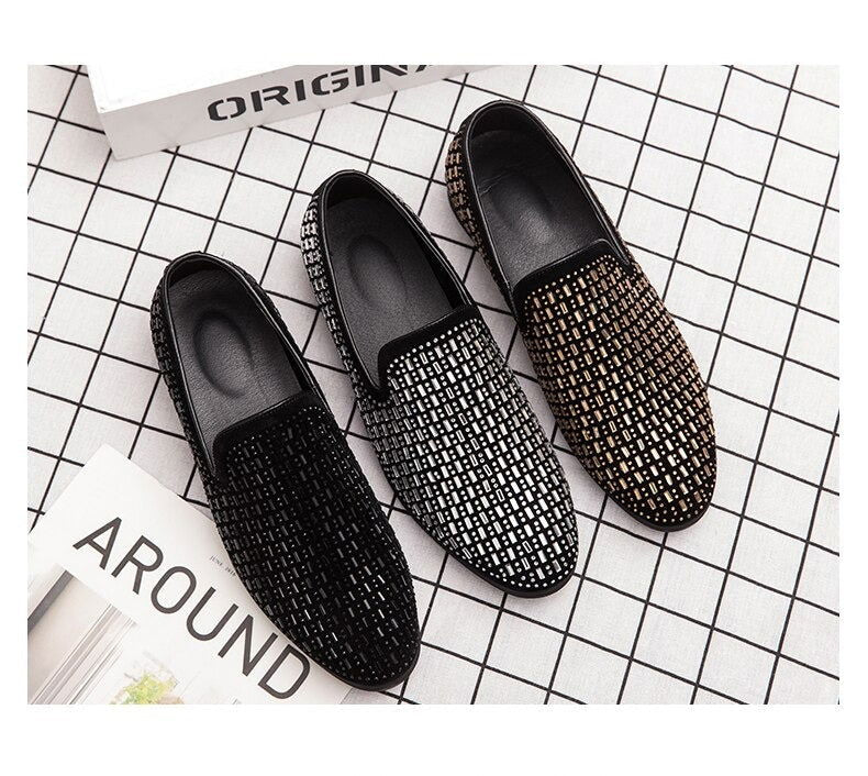 Jack Marc Shining Rhinestone Luxury Slip on Moccasins - JACKMARC.COM