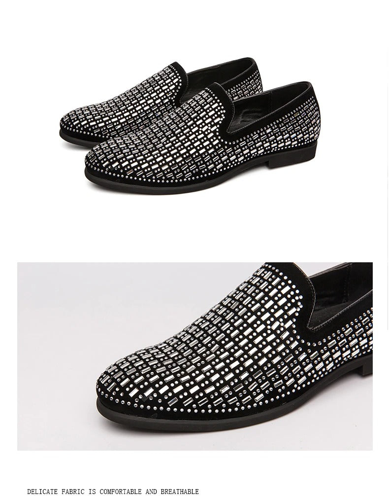 Jack Marc Shining Rhinestone Luxury Slip on Moccasins - JACKMARC.COM