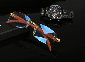 Jack Marc Vintage Wooden Rimless Antiblue Glasses - JACKMARC.COM