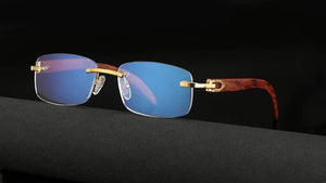 Jack Marc Vintage Wooden Rimless Antiblue Glasses - JACKMARC.COM