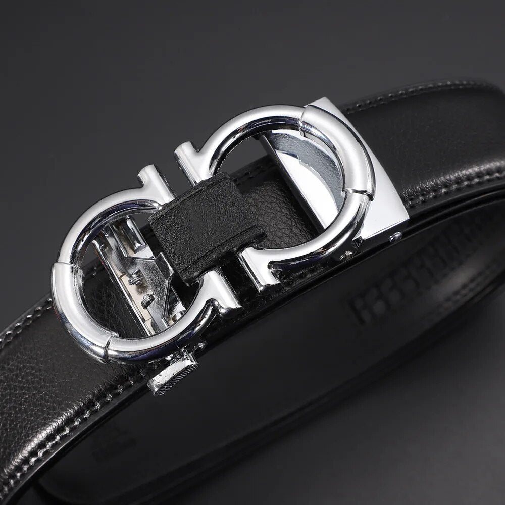 Jack Marc Fashionable Men's Automatic Buckle Business Leather Belt