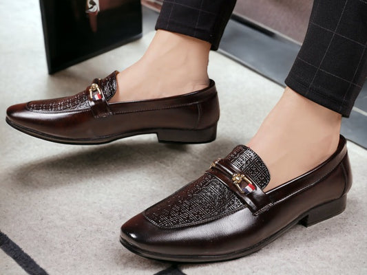 Jack Marc Men's Stylish Black Dress Leather moccasins slip-on shoes