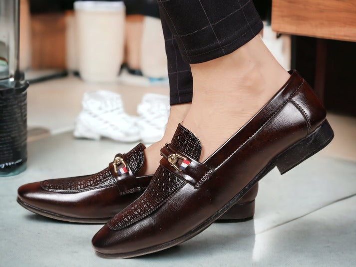 Jack Marc Men's Stylish Black Dress Leather moccasins slip-on shoes