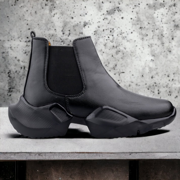 Jack Marc's Latest BlackFaux Leather Chelsea Boots for Men