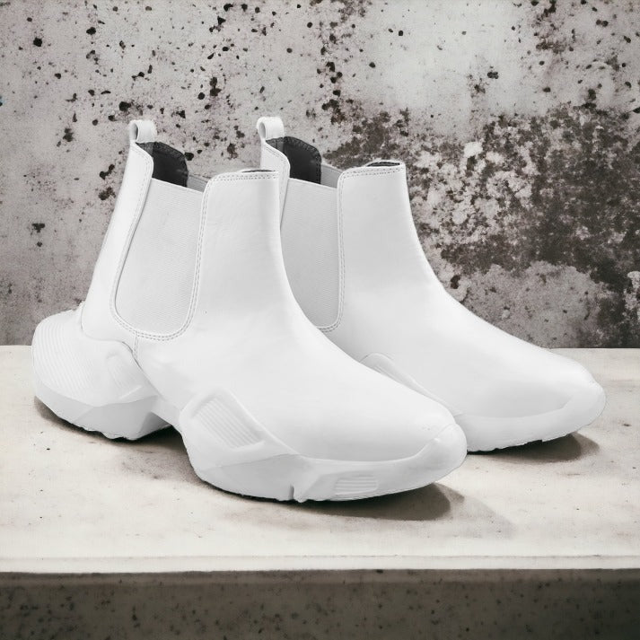 Jack Marc's Latest White Faux Leather Chelsea Boots for Men