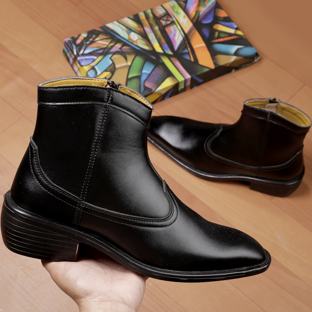 Jack Marc Black Height Increasing Boots For Men for Office & Daily Wear