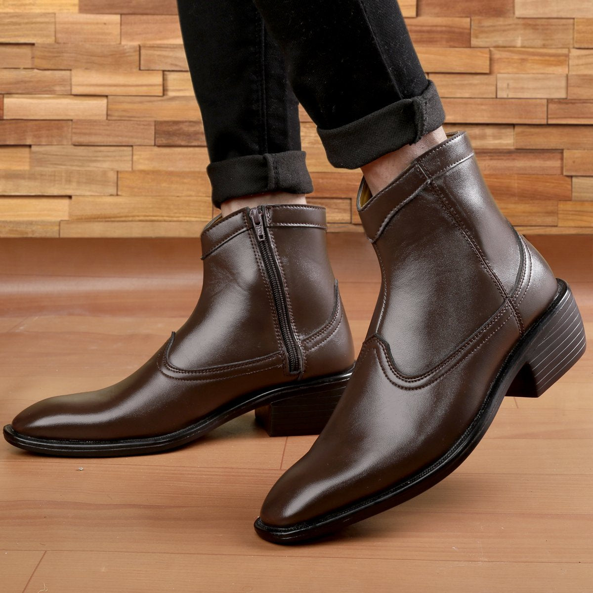 Jack Marc Brown Height Increasing Boots For Men for Office & Daily Wear