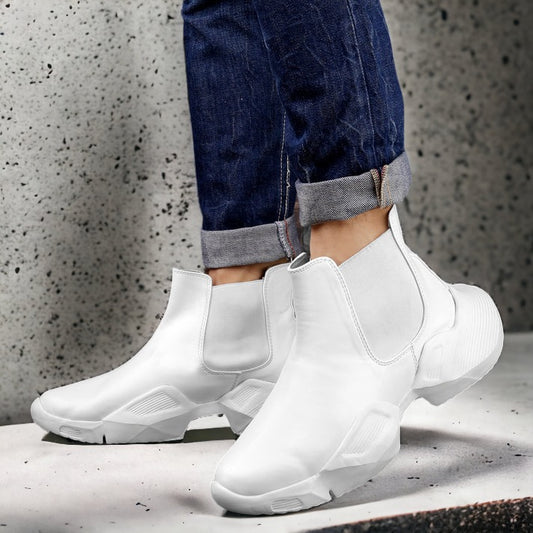 Jack Marc's Latest White Faux Leather Chelsea Boots for Men