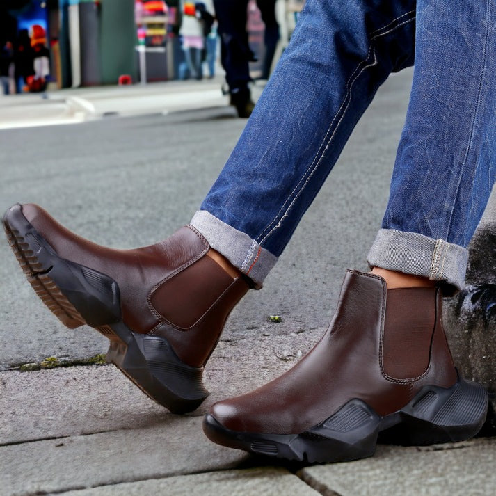 Jack Marc's Latest Brown Faux Leather Chelsea Boots for Men