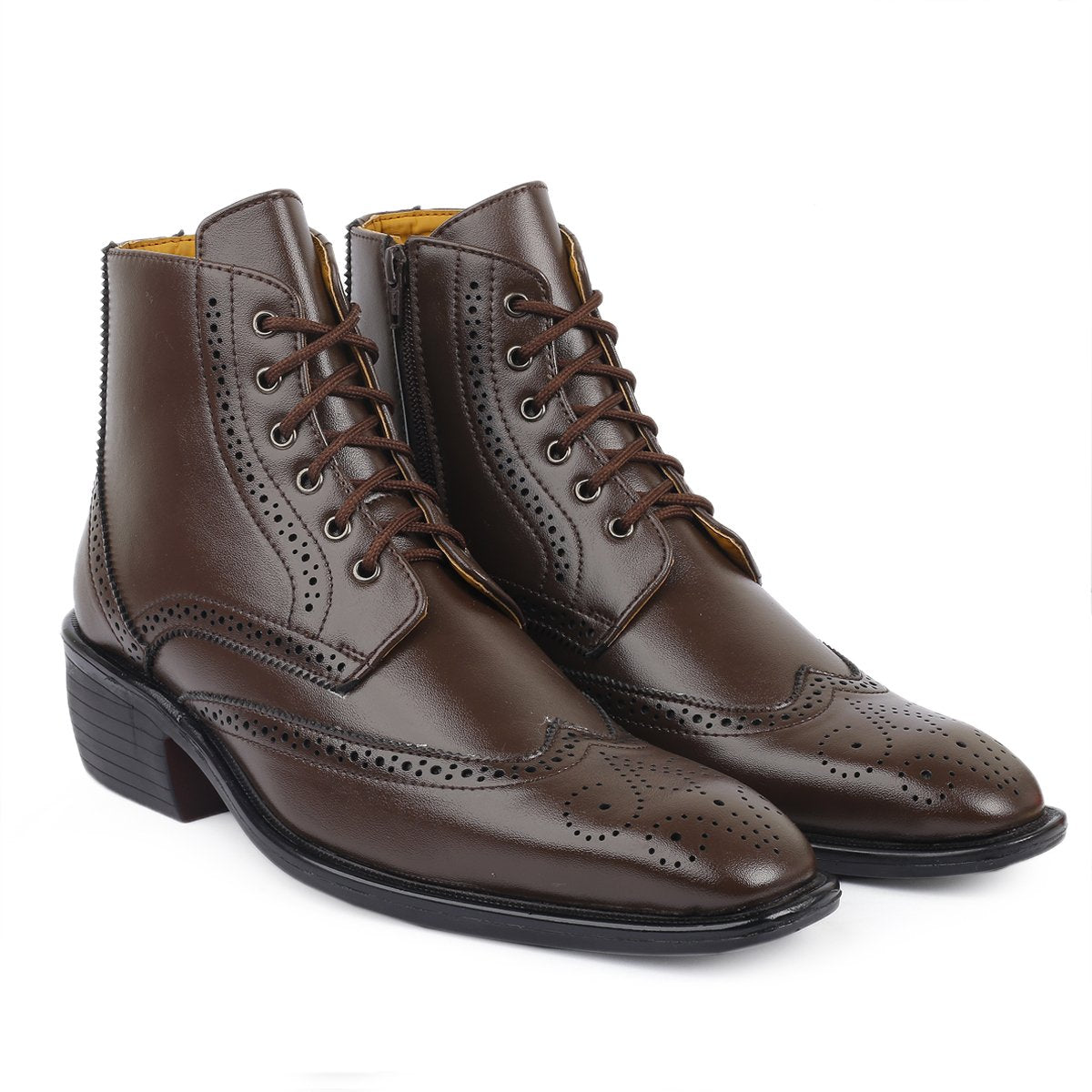 Men's Brown Latest Formal Semi-Formal Ankle Zipper Lace-Up Brogue Boots