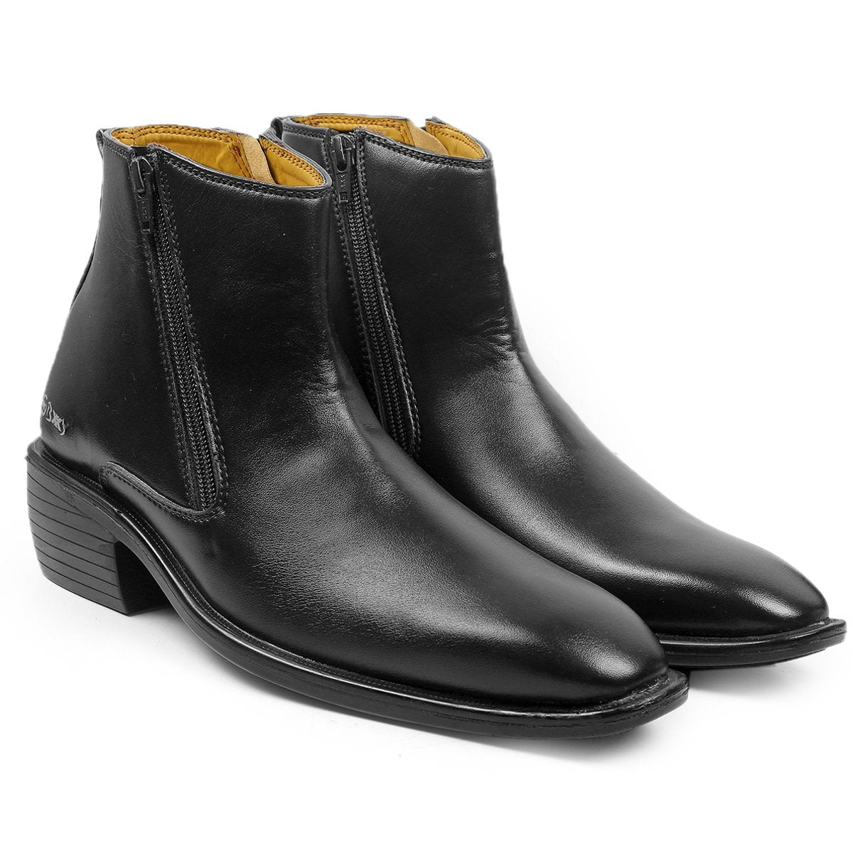 Men's Office Wear Black Formal Height Increasing Zipper Slip-on Ankle Boots