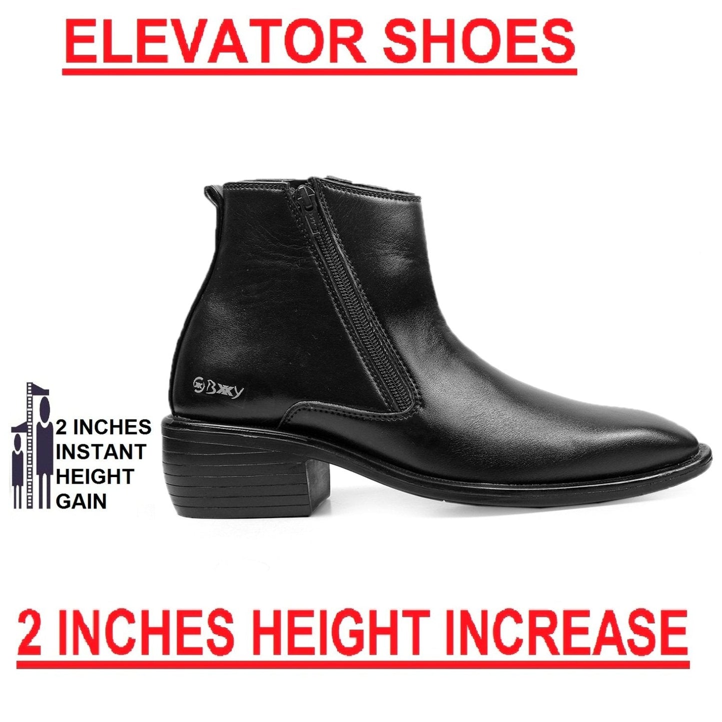 Men's Office Wear Black Formal Height Increasing Zipper Slip-on Ankle Boots